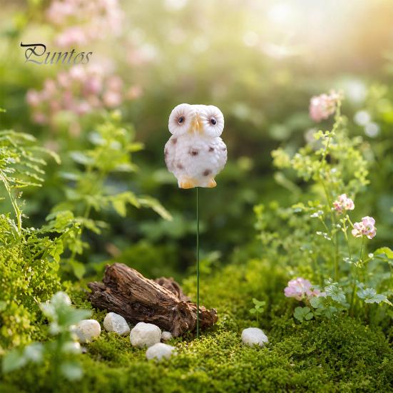 Easy-assembly Garden Stakes Owl Ornaments, Metal Rod Resin Sculpture for Succulents Potted Plants, Micro Weatherproof Decorations Landscape