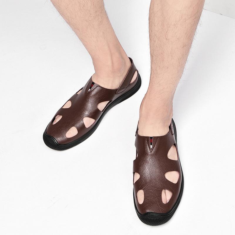 Summer Hollowed-out Breathable Sandals Men's Casual Loafers Over Feet Casual Beach Leather Shoes One Pedal Doudou Shoes Foreign Trade