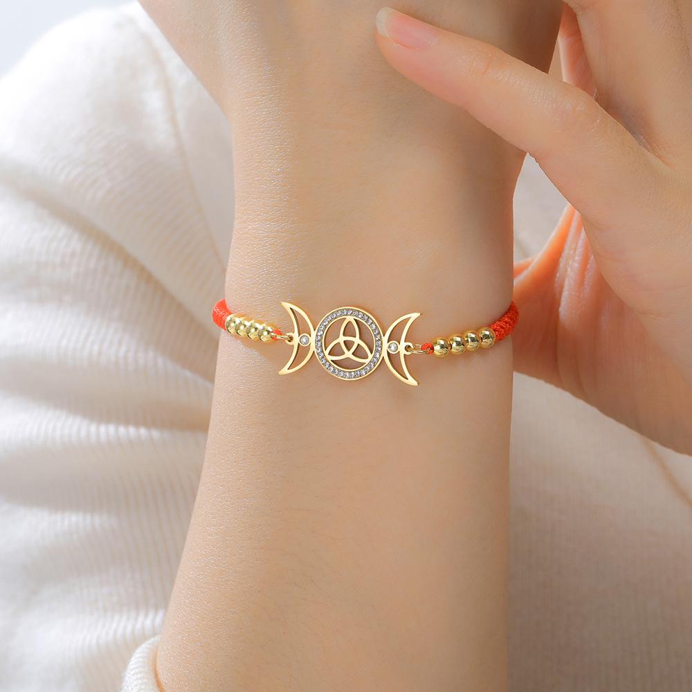 Dawapara Wiccan Triple Moon Trinity Knot Women Adjustable Bracelet Goddess Symbol Good Luck Charm Stainless Steel Jewelry