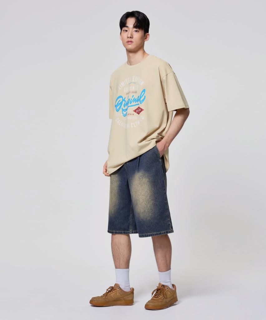 AGOD Original Camping Lettering Short Sleeve T-Shirt [Light Beige]