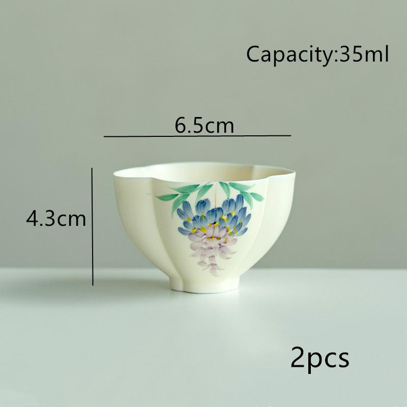 

2 Pcs Chinese Handmade Flowers Tea Cup Creative Ceramic Teacup Travel Personal Tea Bowl Beauty Meditation Cup Household Tea Set 6.5x4.3cm 35ml