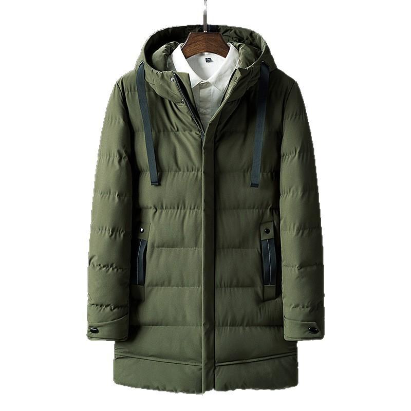 Mens Mid-Length Hooded Puffer Jacket Winter Warm Thick Cotton Coat Youth Casual Wear Black Gray Army Green