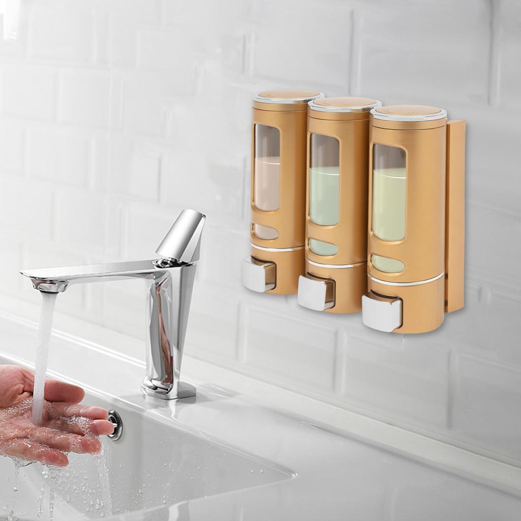 Wall Mount 3-in-1 Shower Dispenser, 400ml Refillable Liquid Soap Dispenser, 3 Chamber Shampoo Conditioner Body Wash Organizer