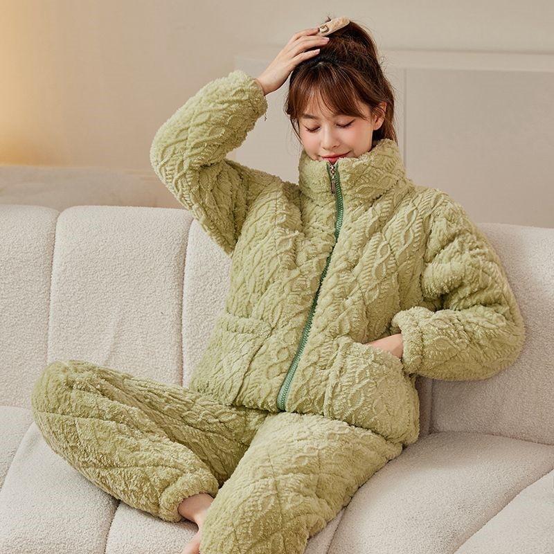 Winter Thick Fleece Couple Pajamas Set Warm Coral Loungewear Sleepwear