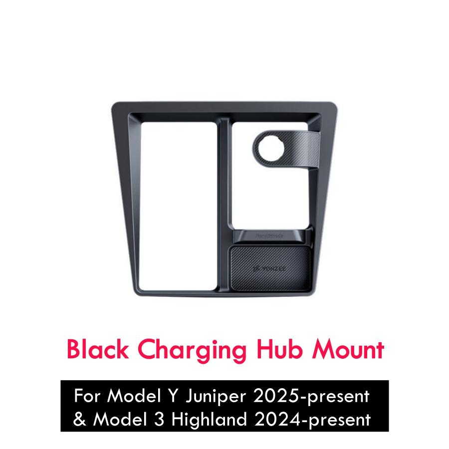 

ABS Wireless Charging Hub Mount For Tesla Model Y Juniper & Model 3 Highland 2025 2026 Center Console Organizer Holder чёрный