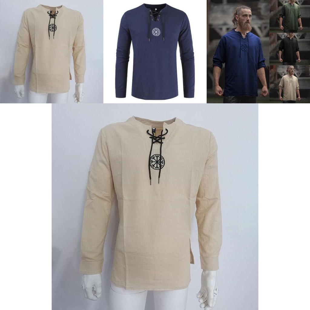 Medieval Men's Tops Vintage Ancient Viking Long Sleeve Retro Cosplay T-shirt For All Occasions