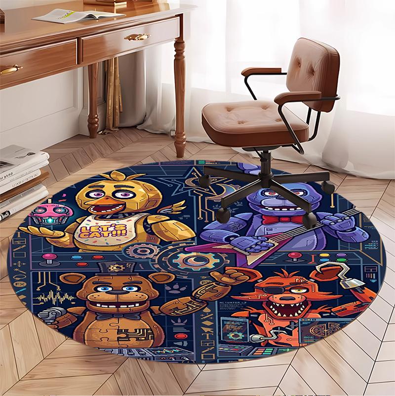 Five Nights At Freddy's Pattern Round Rug, Indoor/Outdoor Mat, for Picnic, Gameroom, Bedroom, Office, Living Room, Home Decor Carpet, Birthday Gift