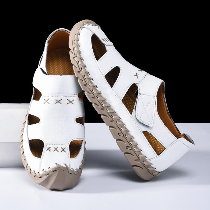 Fashion Versatile Summer Men Sandals Genuine Leather Mens Casual Shoes Outdoor Man Besch Shoes Hollow Out Roman Flats Wading Aqua Shoes