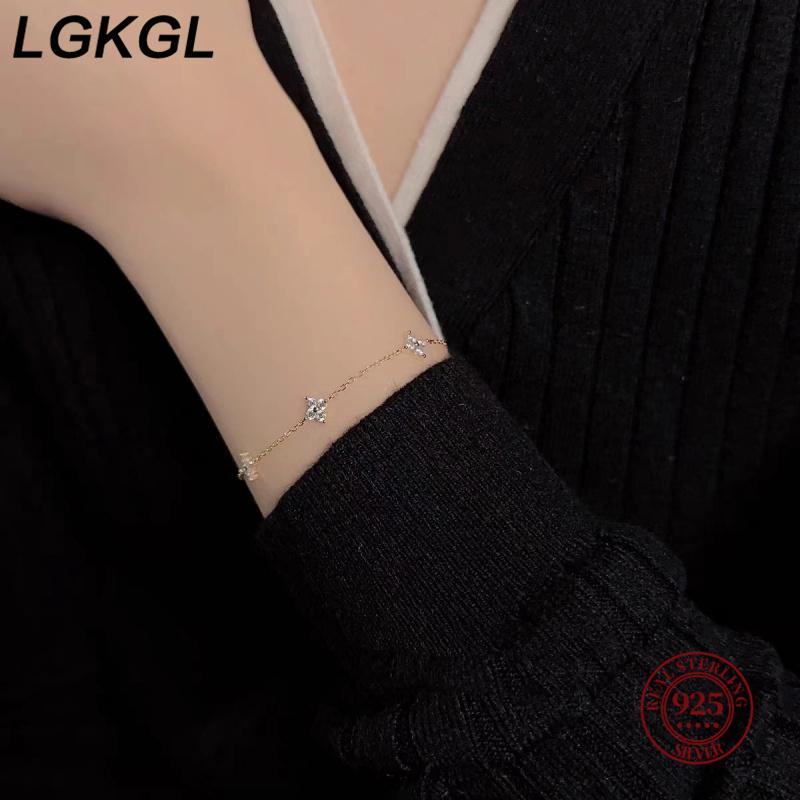LGKGL S925 silver plated 18-karat gold four-leaf clover Full Star bracelet Simple zircon silver women's commute