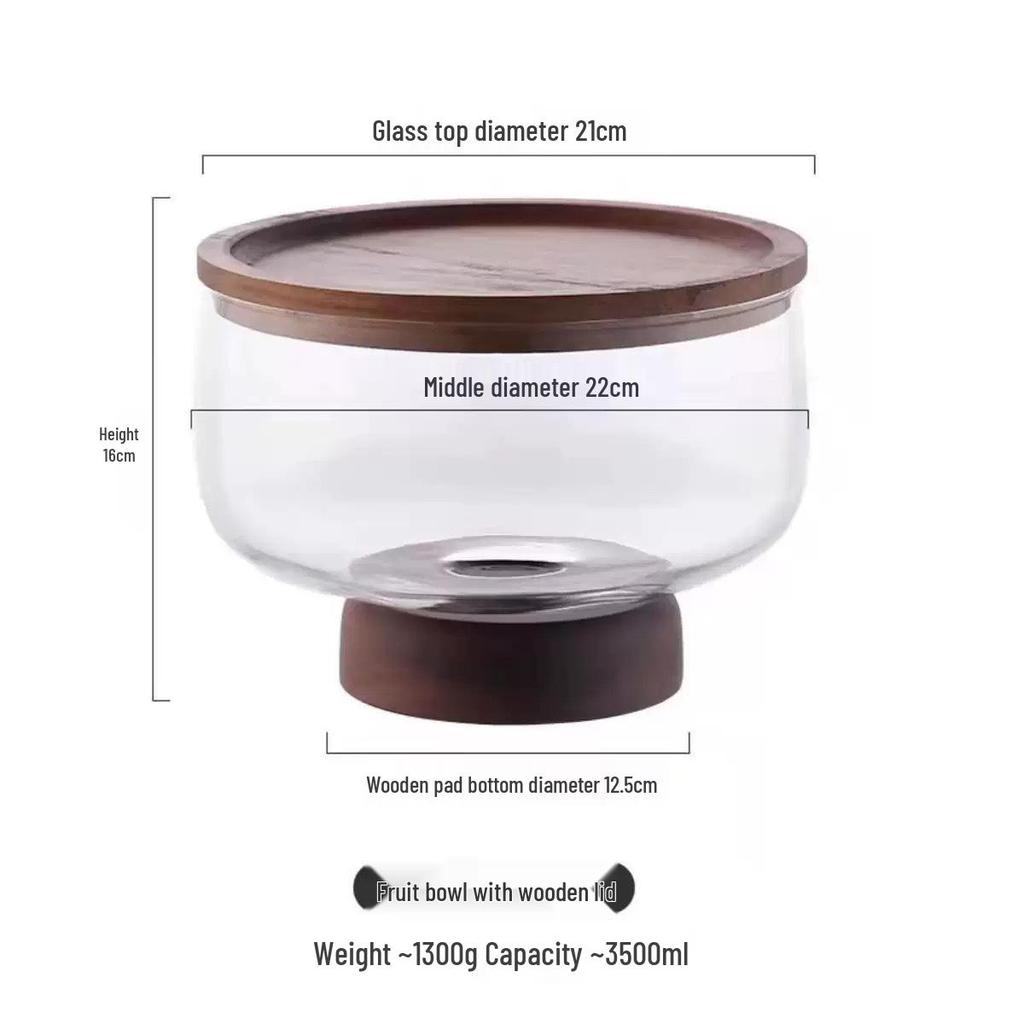 Acacia Wood High-Footed Glass Fruit Bowl and Storage Dish