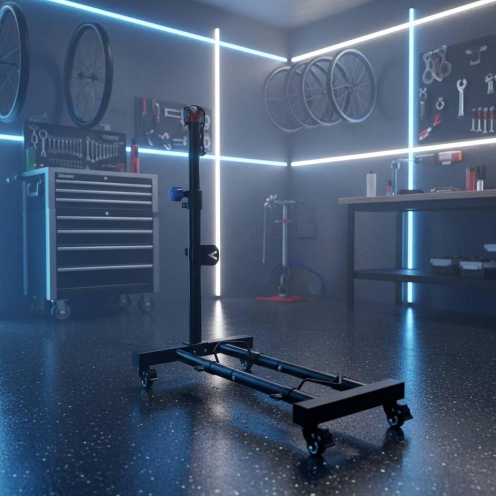 Floor Bike Stand with Wheels Mobile Upright Cycle Movable for Workshop