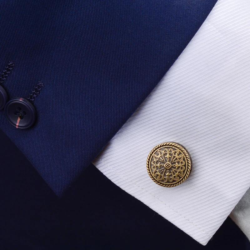 Carved Antique Gold Silver-color Greek Royal Pattern Cufflinks Banquet Suit Shirt French Cuff Links High-end Men's Jewelry Gifts