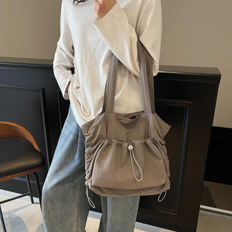 Fashion Drawstring Handheld Cloth Bag Women's Large-capacity Simple Casual Shopping Shoulder Bag Lightweight Student Class Tote Bag