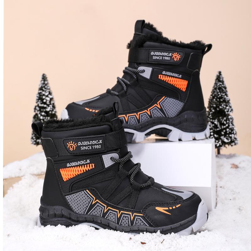 30-40 Children's Winter Large Size Fashionable Outdoor Velcro High Top Plush Warm Cotton Boots Snow Boots