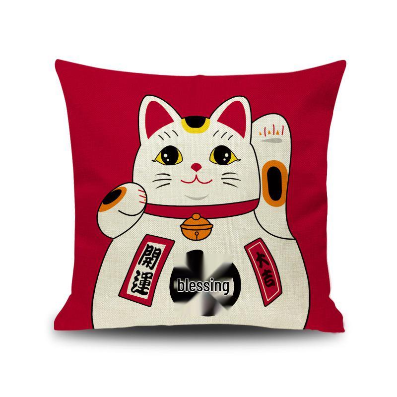 Lucky Cat Spring Festival Cushion Cover