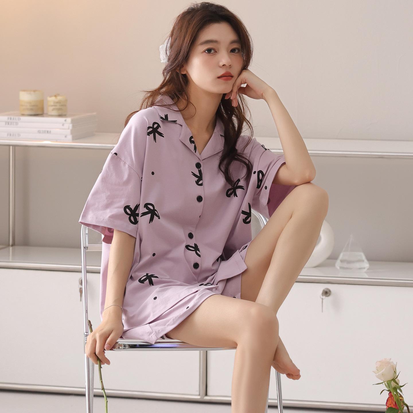 pure cotton pajamas women s summer short-sleeved shorts thin summer women s new loungewear suit m recommends 40-50kg