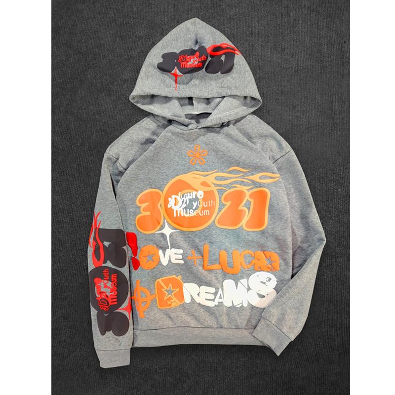 

Осенне-зимняя толстовка с капюшоном и свободным верхом в европейском и американском стиле с принтом букв и цифр XL серый