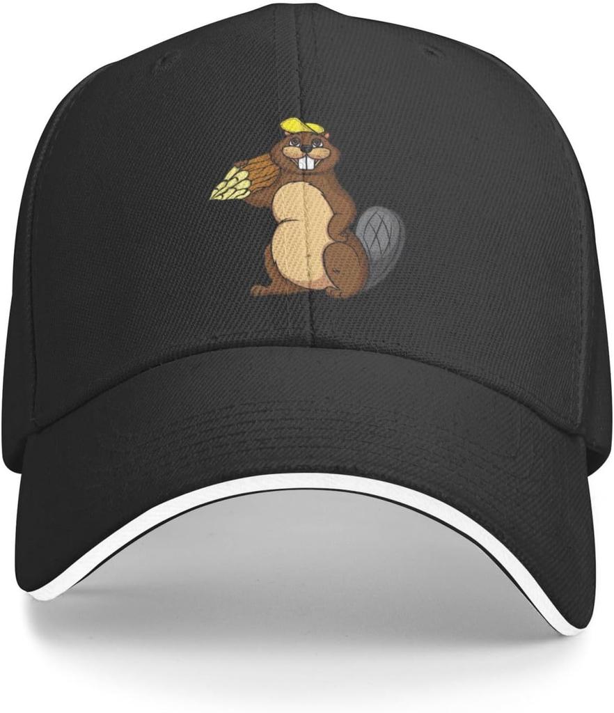 Cute Funny Beaver Wearing Yellow Hat Baseball Cap Polyester Adjustable Outdoor Headwear