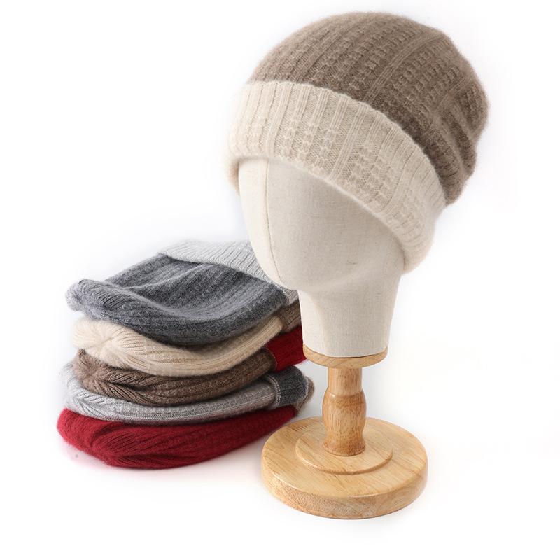Autumn and Winter New% Cashmere Thickened Soft Waxy Warm Color Matching Knitted Men's and Women's Cashmere Hats Are In Stock
