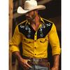 Nuova Camicia da Uomo a Maniche Lunghe, Stile Western Cowboy con Stampa a Fantasia Vintage, Top da Uomo alla Moda a Maniche Lunghe con Collo a Revers.