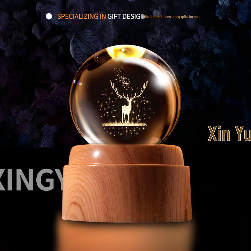 Creative Rotating Crystal Ball Night Light: Decorative Craft for Bedroom Atmosphere and Festive Gift.