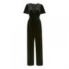 Womens/Ladies Wrap Velvet V Neck Angel Sleeve Jumpsuit