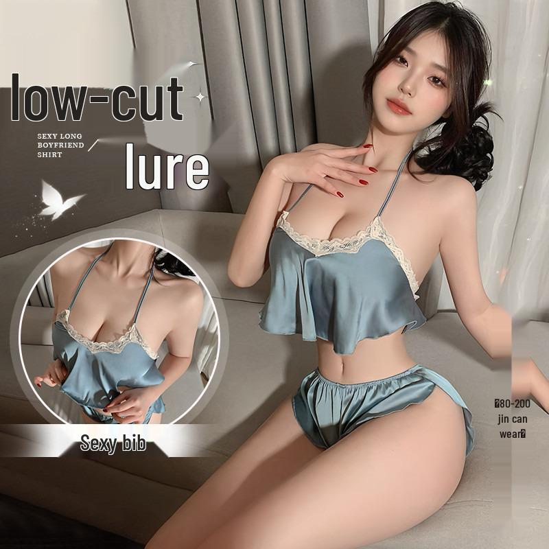 Conjunto de Pijama Sensual de Renda com Gola Halter - Tamanho Plus