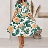 Women Plus Size Two Piece Dress Set V Neck Floral Printed Red Poppy White Midi Dress