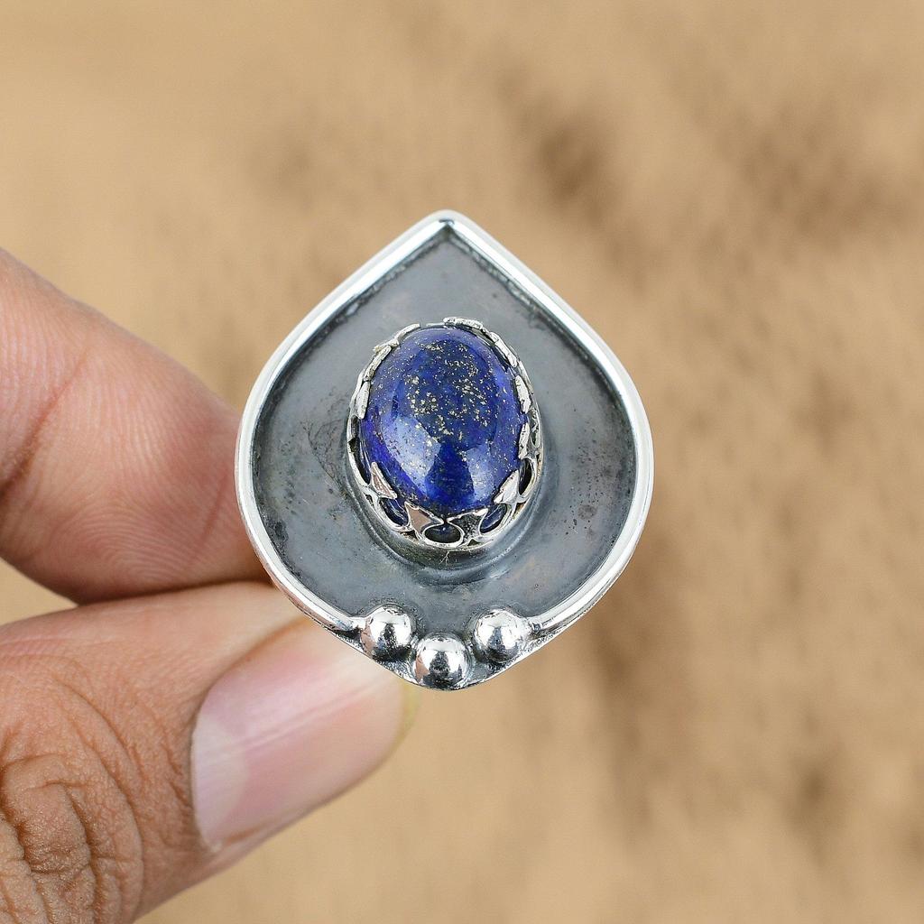 Mothers day Sale Natural Lapis Lazuli 925 Sterling Silver Wedding Promise Ring