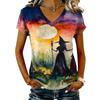Women's V-Neck Short Sleeve Halloween Print T-Shirt Casual Pullover Top