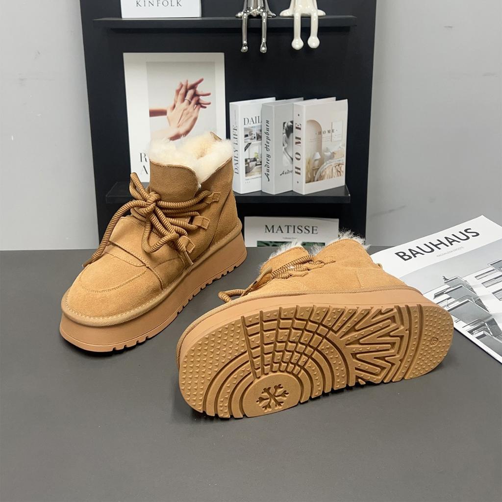 Thick Velvet Warm Snow Boots Women's New Thick-soled Leather Versatile Round-head Snow Boots Cotton Boots Tide