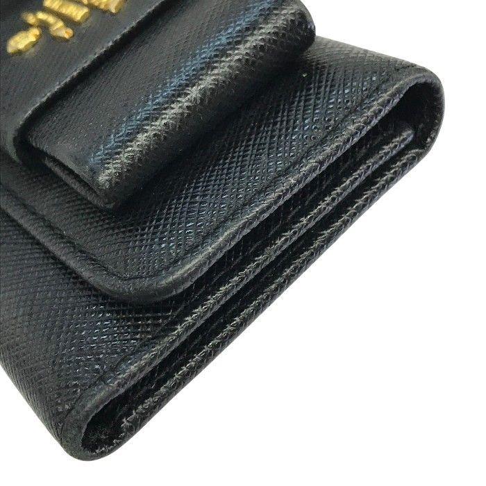 Used PRADA Prada 6-ring Key Case for Women, Saffiano Leather, Ribbon, Gold Hardware, Black, Used, T1