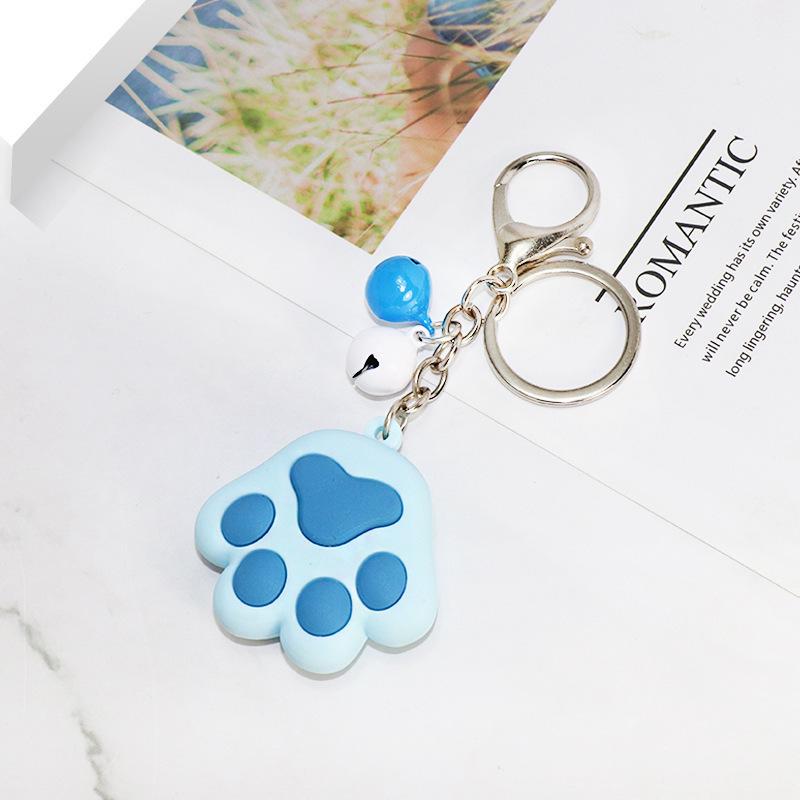Creative 3D Cute Soft Rubber Cat Paw Keychain with Bell - Car Pendant Ring 