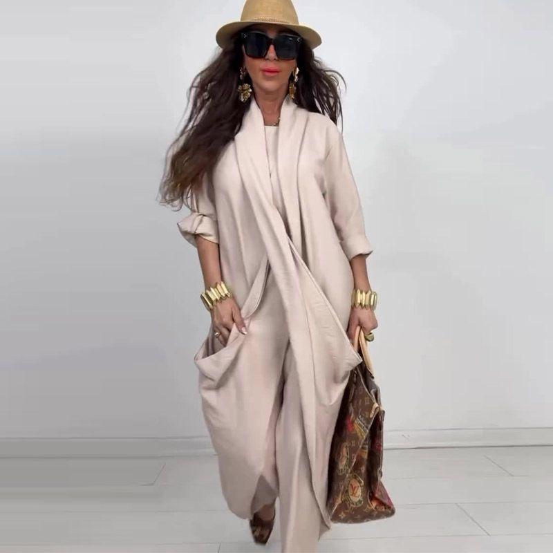 2025 Summer New European and American Women clothes Design Long Solid Long sleeve Temperament Dress