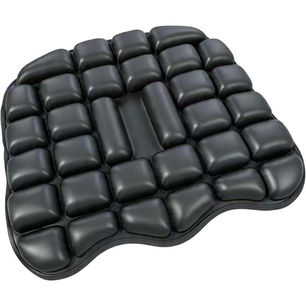 Inflatable Seat Cushion Adjustable Air, Multi-Cell Press-to-Inflate Pad, Contoured Black Polyester for Vehicle C