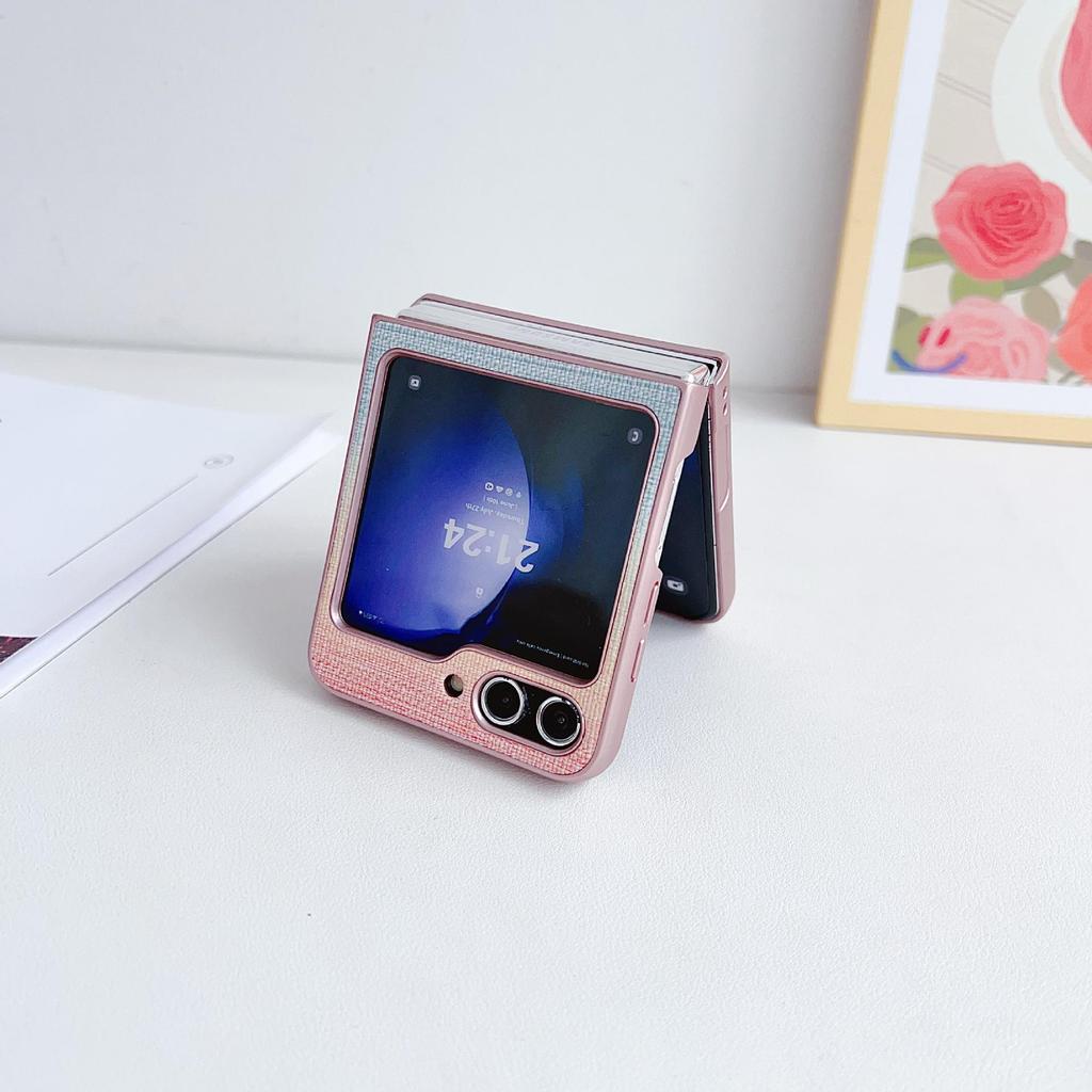 Iridescent Leather Texture Phone Case for Samsung Galaxy Z Flip7/6/5/4 - Folding Protective Cover