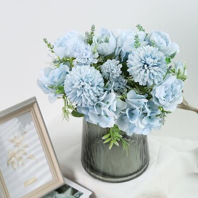 2 Bündel künstliche Hortensienblüten Künstlicher Hortensienblütenstrauß 7 Köpfe Seiden-Kunstpfingstrose Braut-Handblume Hochzeitsdekoration