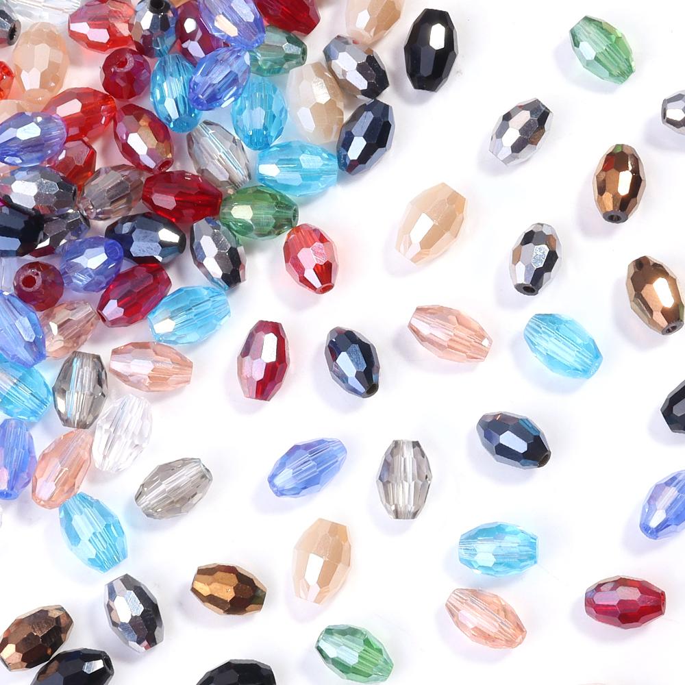 50pcs/lot 6x8mm Multicolor Oval Crystal Beads Faceted Loose Spacer Glass Rice Beads For DIY Charm Bracelet Earrings Accessories