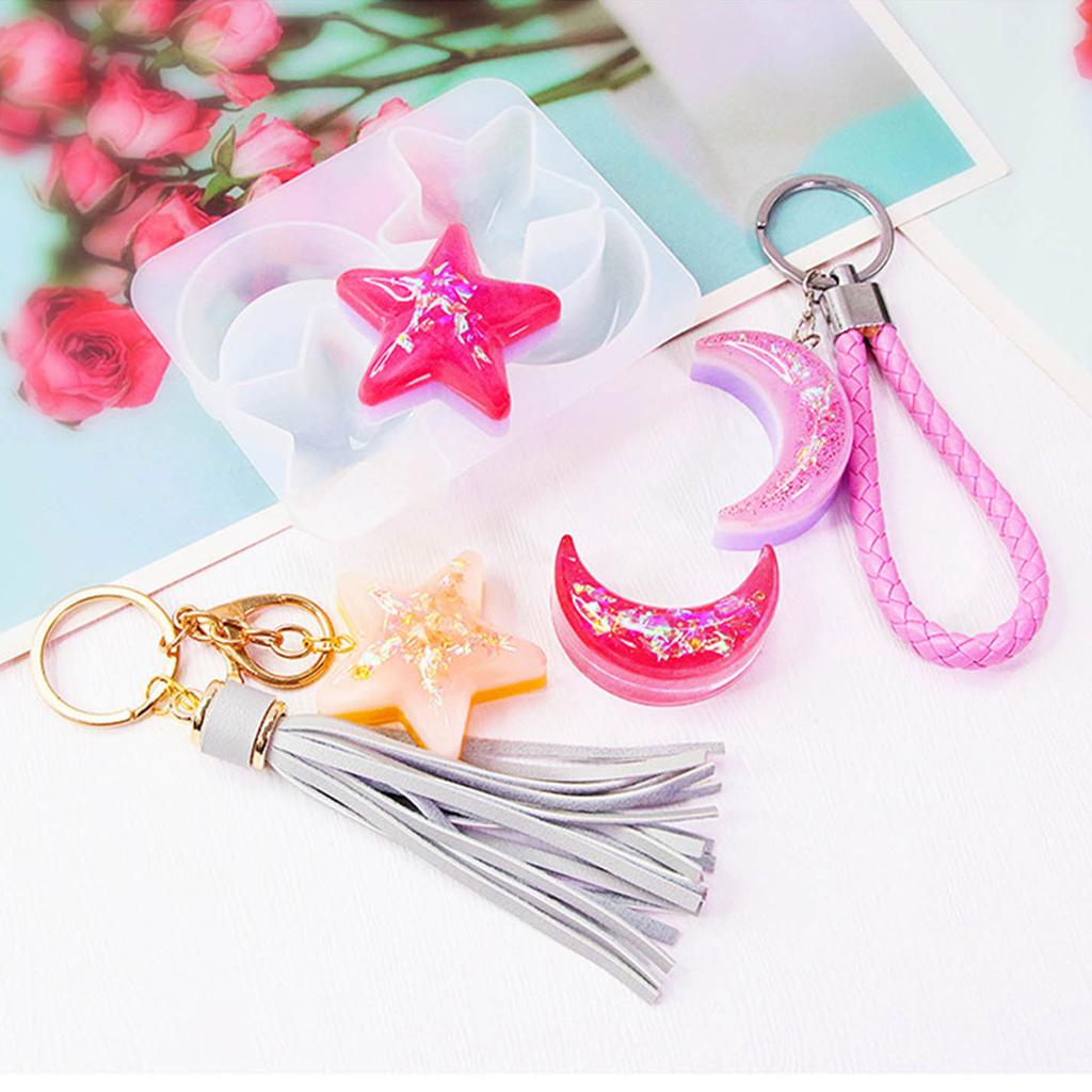 Keychains Pendat Silicone Mold Heart Moon Stars Cherry Blossom Style Epoxy Mold