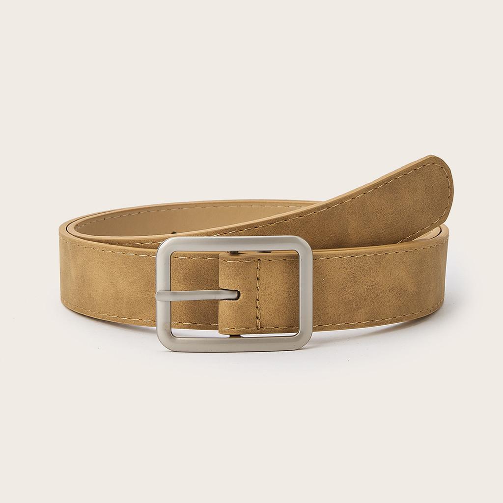 

Simple Solid Color Silver Square Buckle Decorative Suede Women Casual Belt For Trendy Outfits коричневий