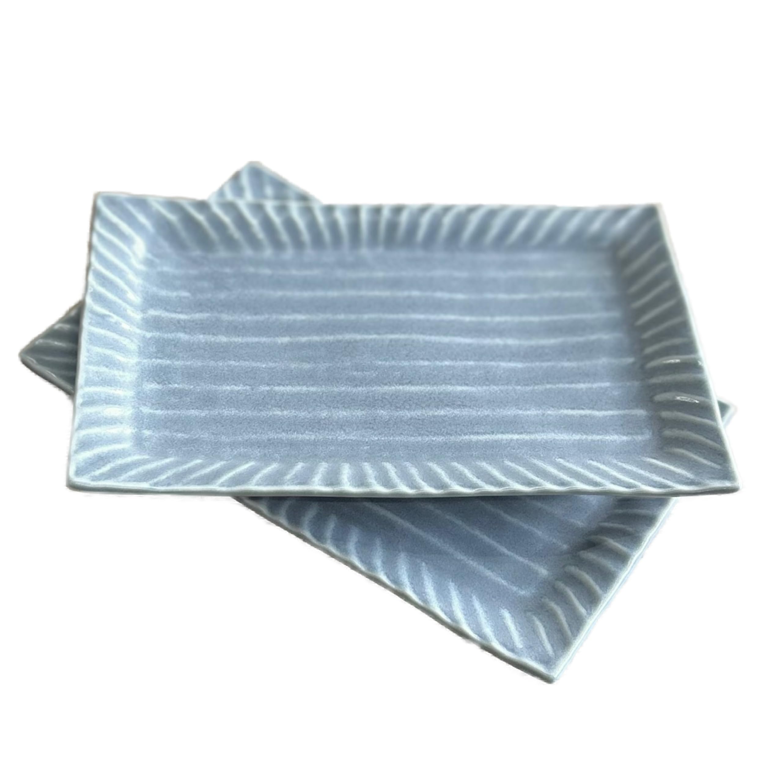 

Yamaki Pottery Shinogi Square 22cm H x 14cm W x Set of Stylish Fish Mino Microwave and Dishwasher Made in Matte Blue Plates, 2.5cm H, 2, Plates, Ware,