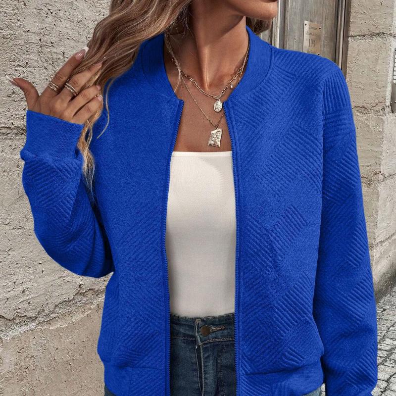 סתיו חורף מעיל רוכסן בצבע אחיד צווארון בייסבול מעיל מזדמן לנשים מעילים ומעילים עם שרוולים ארוכים