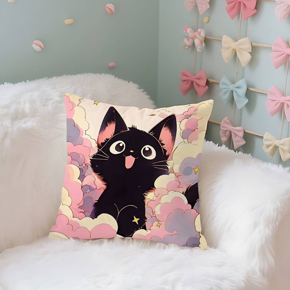 Cute Black Cat Case Plush Fabric Soft Pillowcase Double Sided Print Cushion Cover Household Gifts
