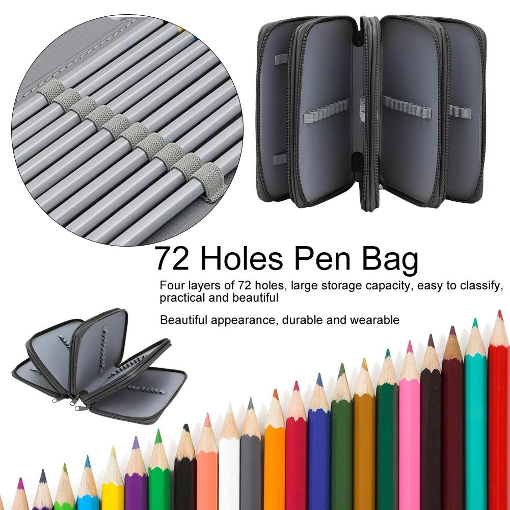 Square Four layer 72 Holes Sketch Art Drawing Pencil Case Organizer Pure Color Pen Bag