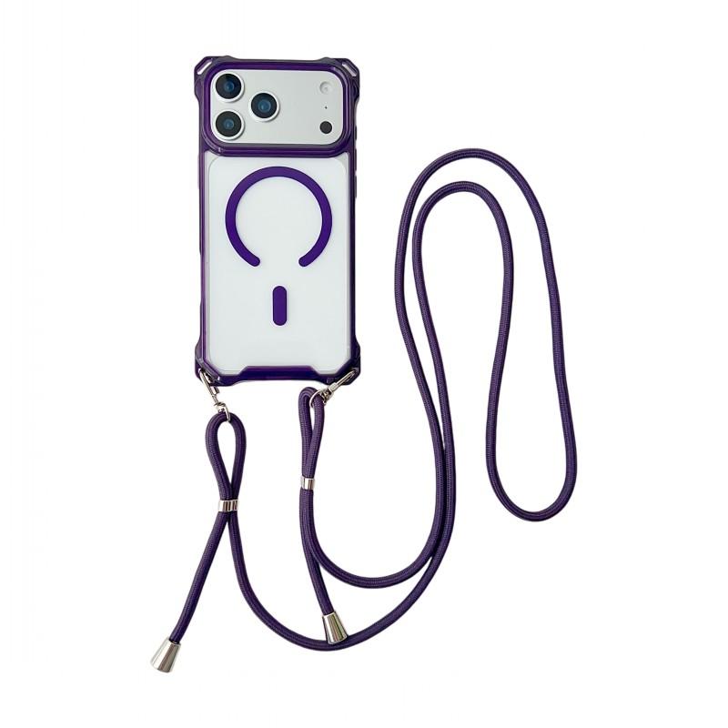 Magnetic Case For iPhone 17 Pro Max 16 13 12 11 14 15 Plus Magsafe Shockproof Four Corner Crossbody Strap Lanyard Clear Cover