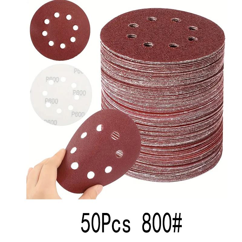 50pcs 5 Inch 8 Hole Hook And Loop Sanding Discs Sandpaper, 60 120 180 240 400 Grits Sand Paper For Random Orbital Sander