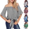 Women  Off Shoulder Waist Tie Blouse Short Sleeve Casual T Shirts Tops