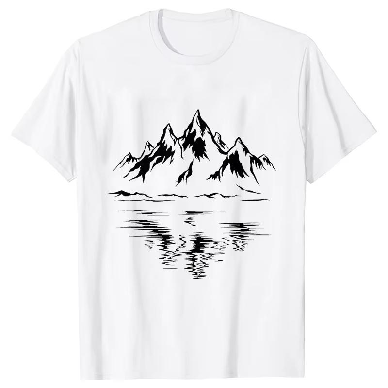 Mountain Print Mens Tshirt Summer Outdoor Comfortable Breathable Shortsleeved Top Outdoor Lovers Men Tshirt
