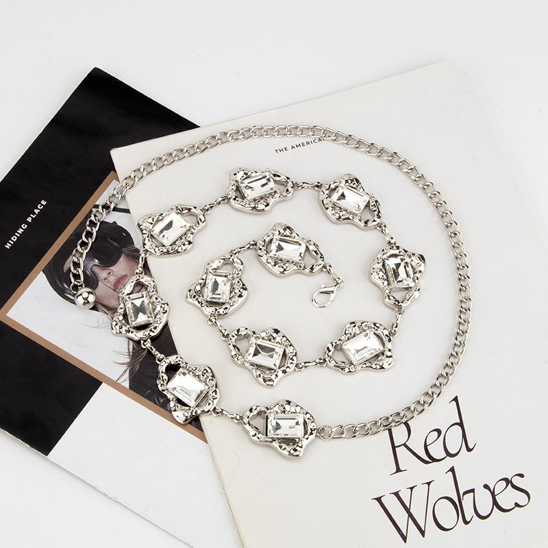 Wind Metal Chain Women'S Rhinestone Inlaid Dress Accessories Crystal Belt Thin Waist Chain Women