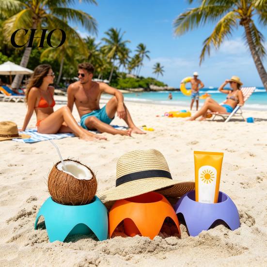 Portabicchieri da Spiaggia con Colori Vivaci Impilabile Portatile Accessori per Bevande Telefoni Snack Crema Solare Organizer Senza Sabbia Viaggio Campeggio Picnic